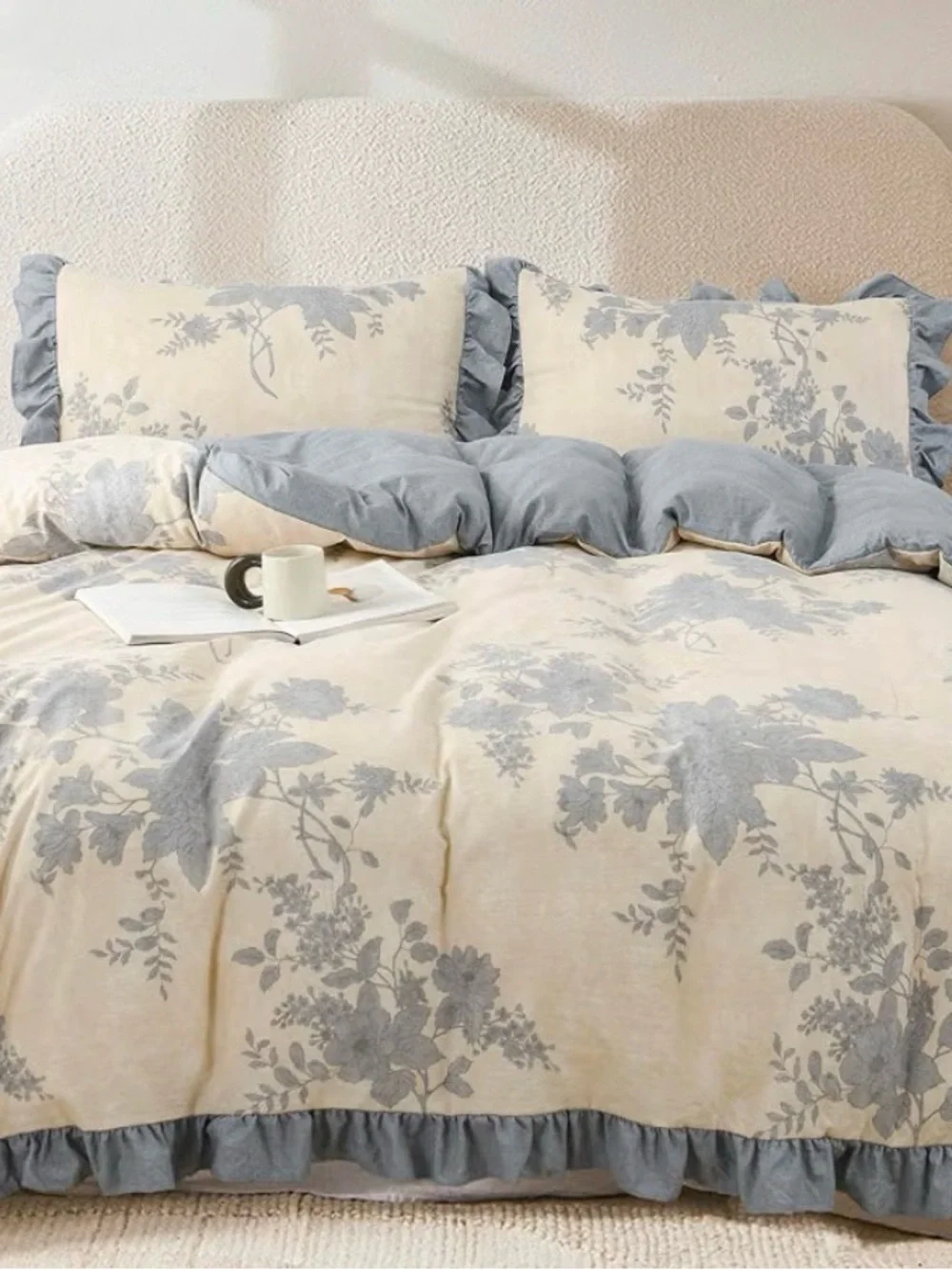 Cream and Blue queen comforter set